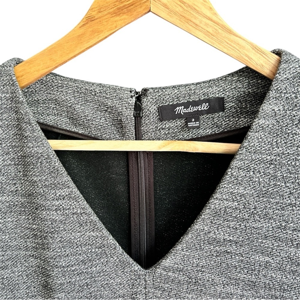 MADEWELL Gray Marled Knit Minimalist BRIDGEWALK V-NECK A-Line Long Sleeve Dress
